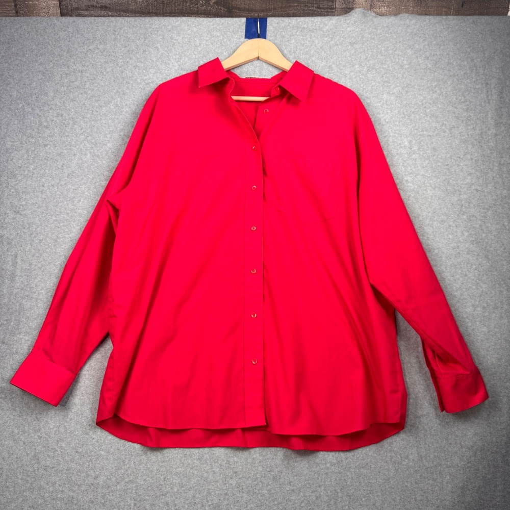 Foxcroft Button Down Shirt Womens 18W Red‎ Long Sleeve Wrinkle Free Pocket Plus